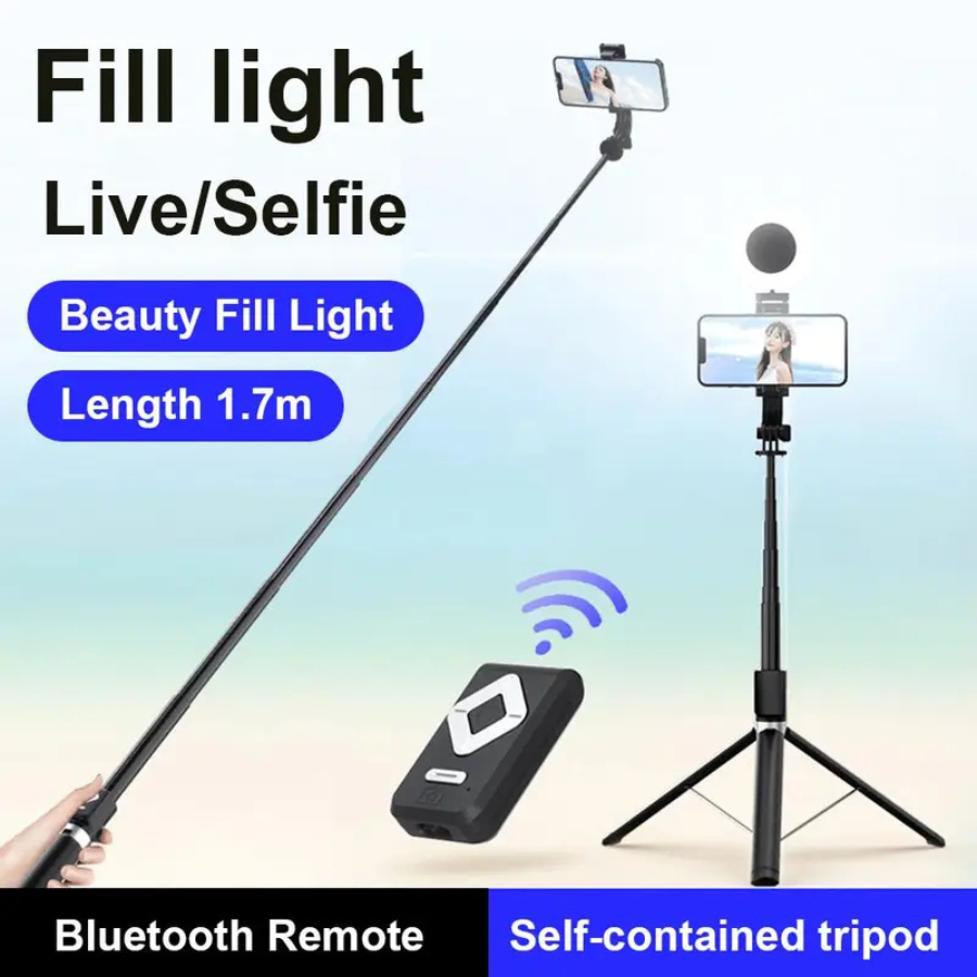 6-in-1 Selfie Stick Tripod with Fill Light & Wireless Remote