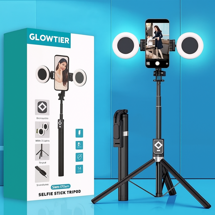 6-in-1 Selfie Stick Tripod with Fill Lights & Wireless Remote